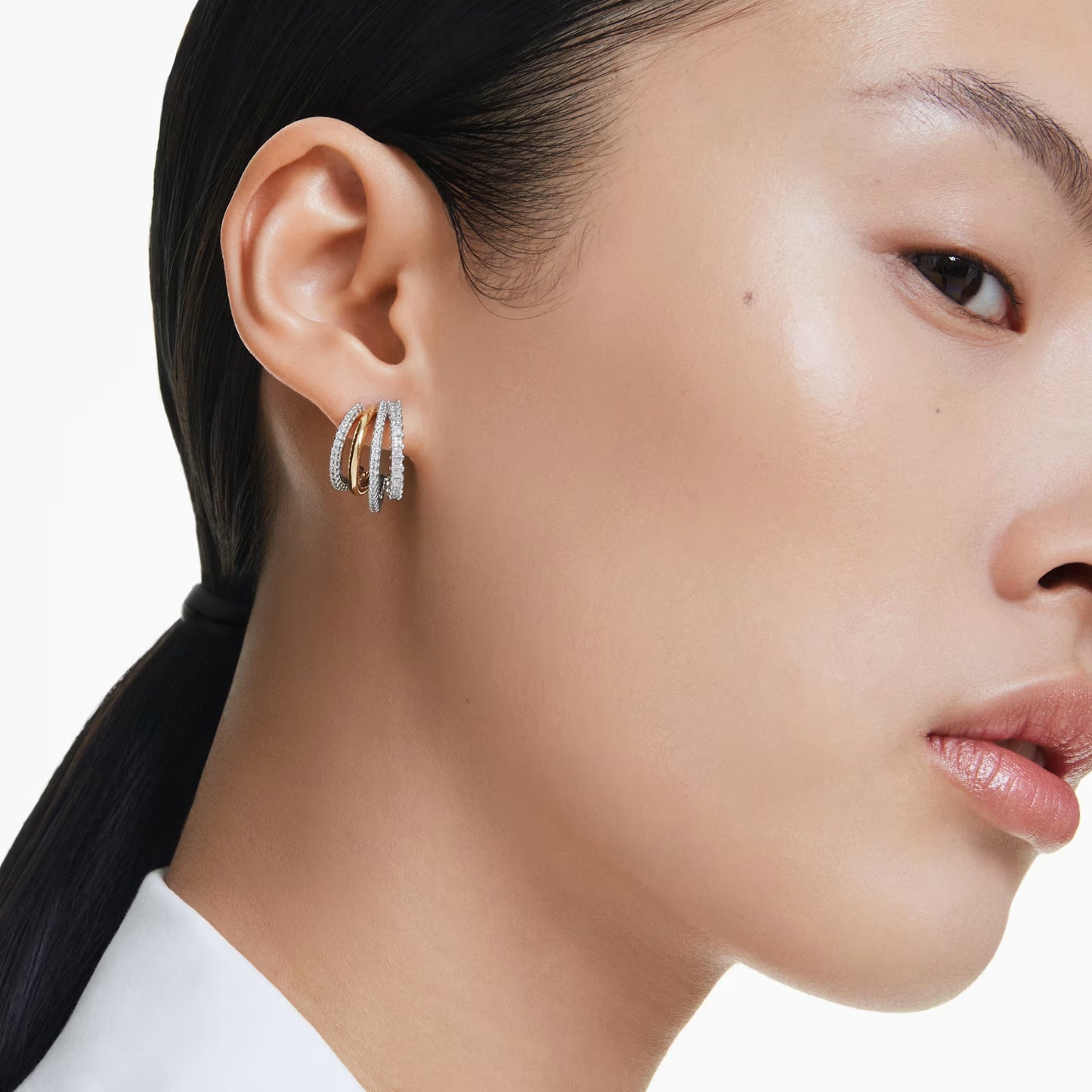 Hyperbola hoop earrings, Mixed cuts, Mini, White