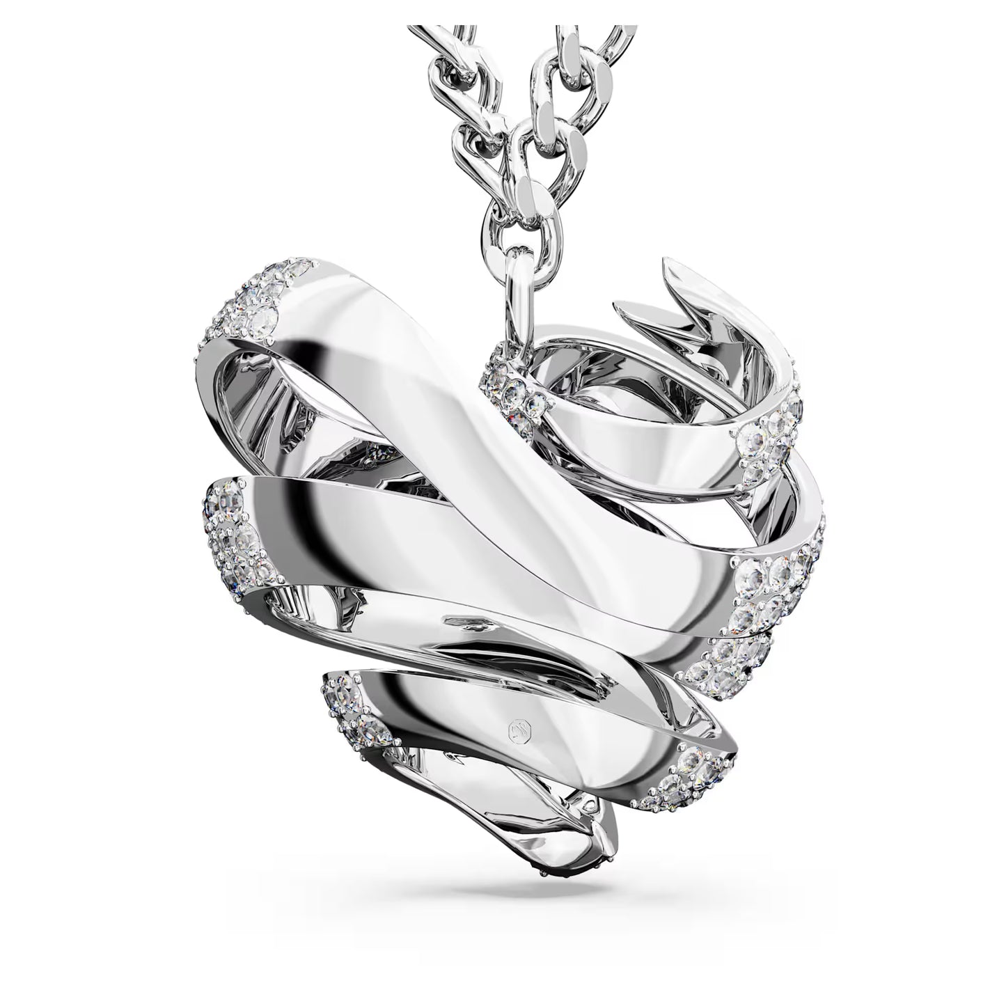 Volta pendant, Heart, Large, White, Rhodium plated