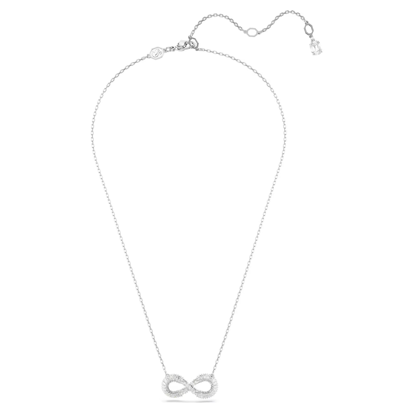 Hyperbola pendant, Infinity, White, Rhodium plated