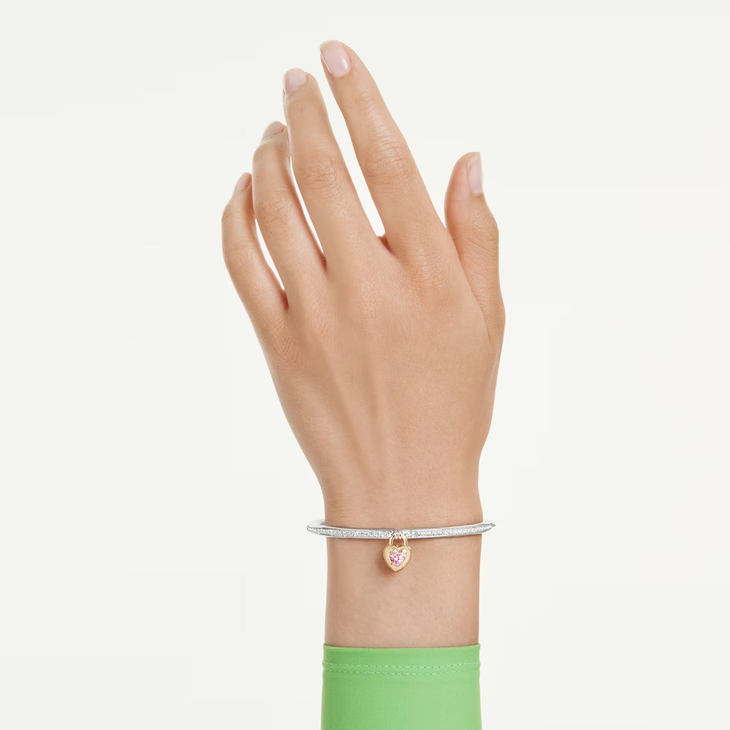 Idyllia bangle, Mixed cuts, Heart, Pink, Mixed metal finish, Medium