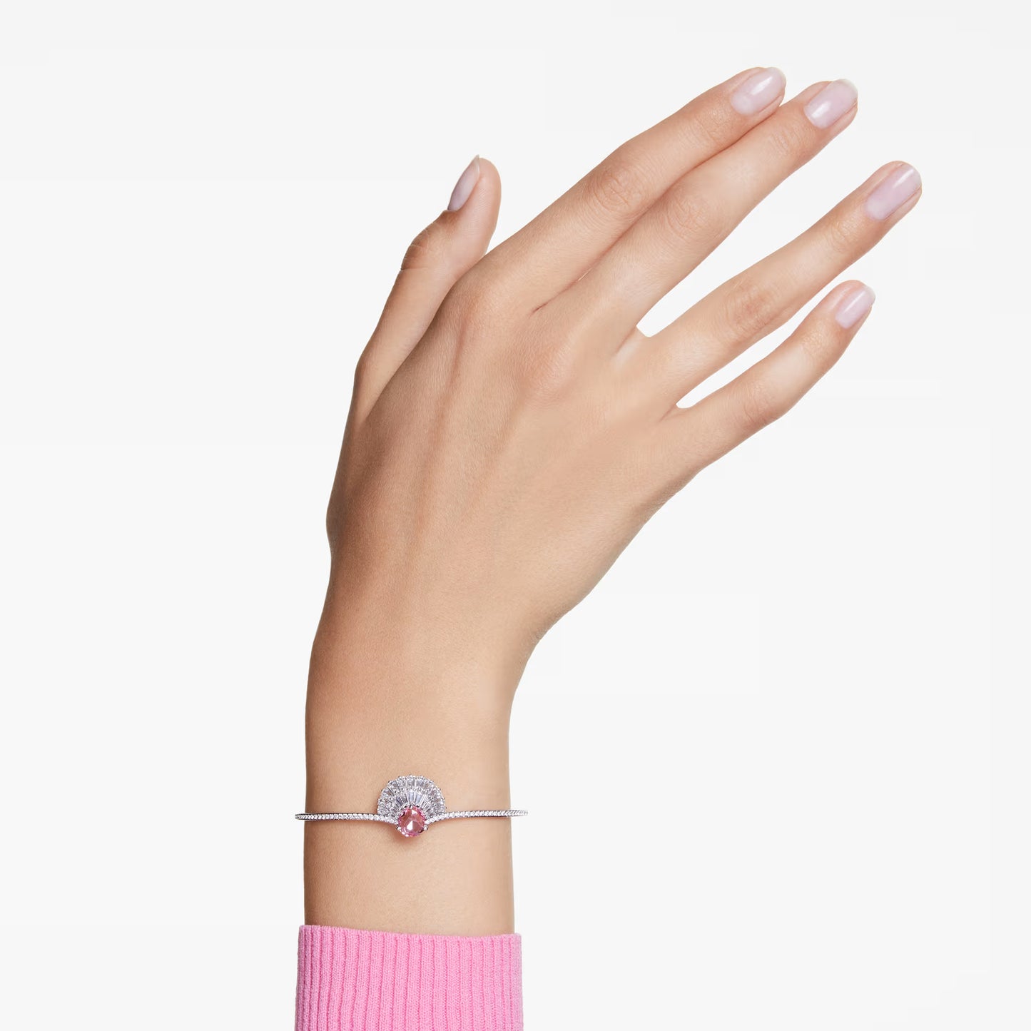 Idyllia bangle, Shell, Pink, Rhodium plated, M