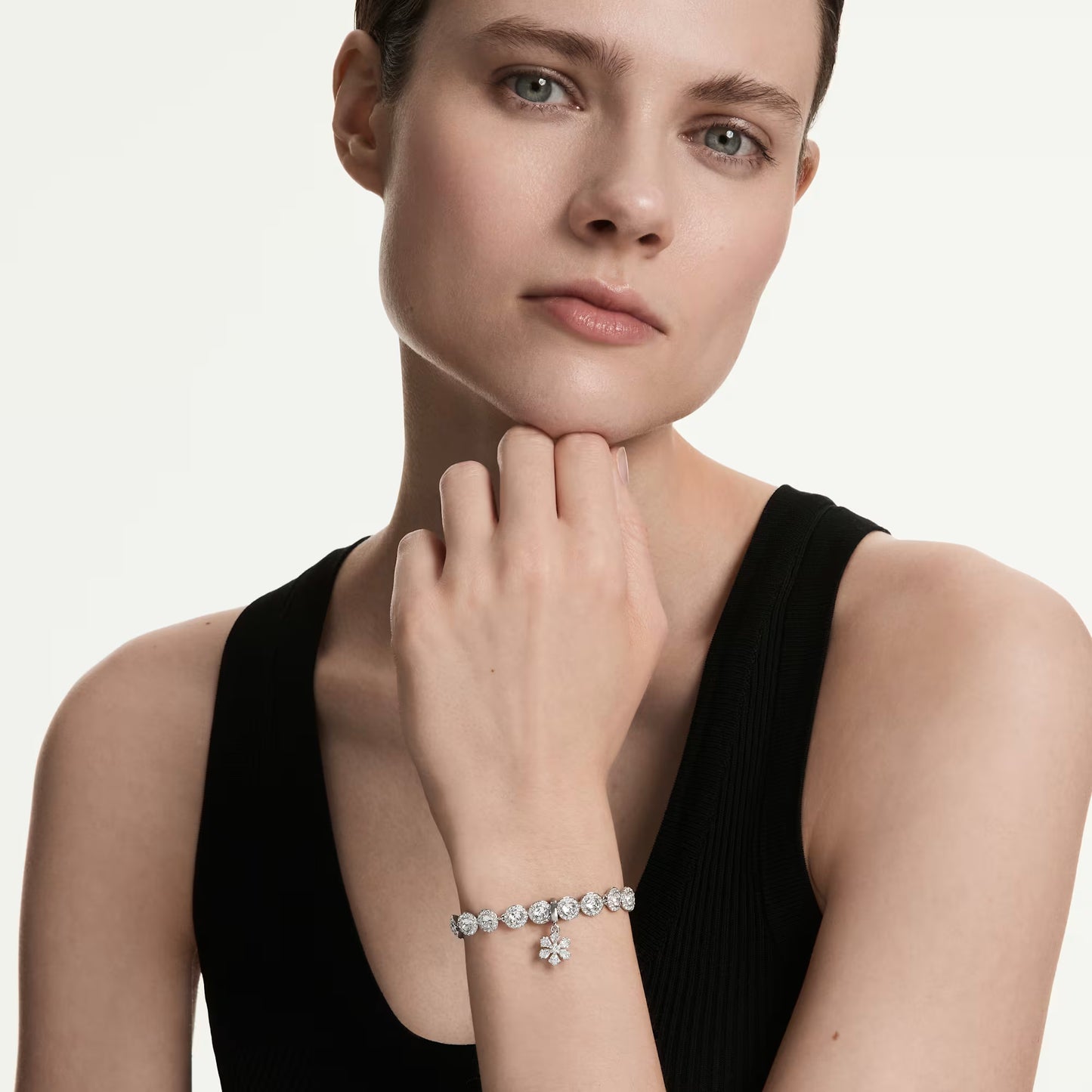 Idyllia charm Mixed cuts, Snowflake, White, Rhodium plated