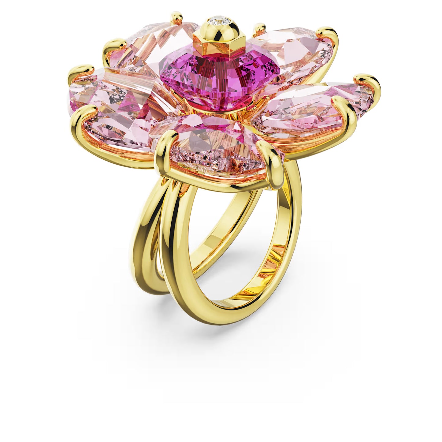 Florere cocktail ring, Flower, Pink, Gold-tone