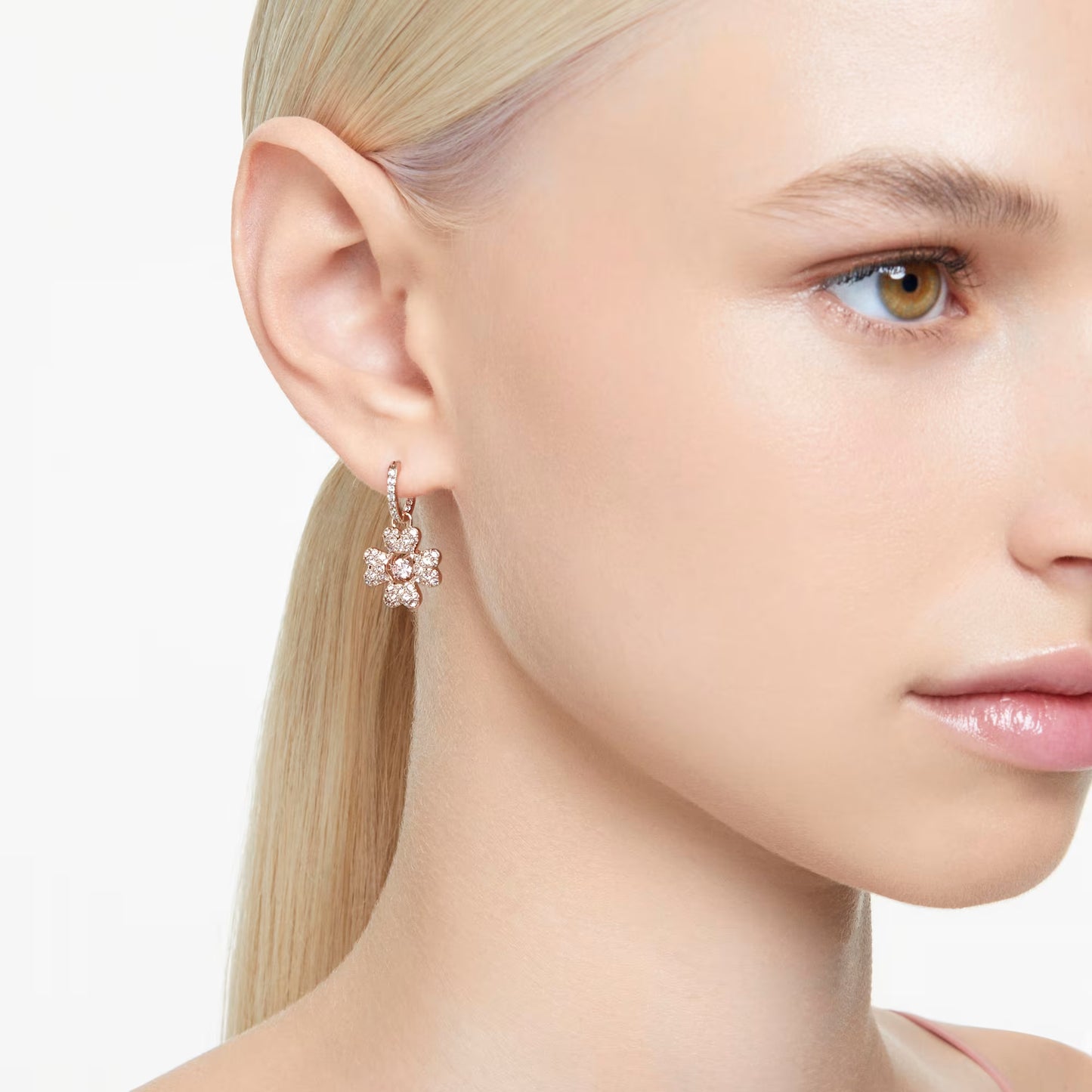 Idyllia drop earrings, Clover, White, Rose gold