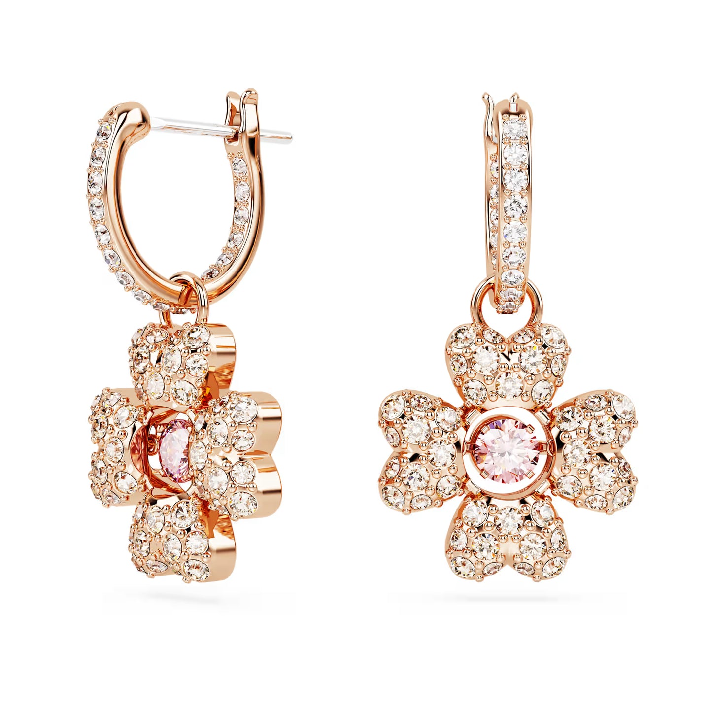 Idyllia drop earrings, Clover, White, Rose gold