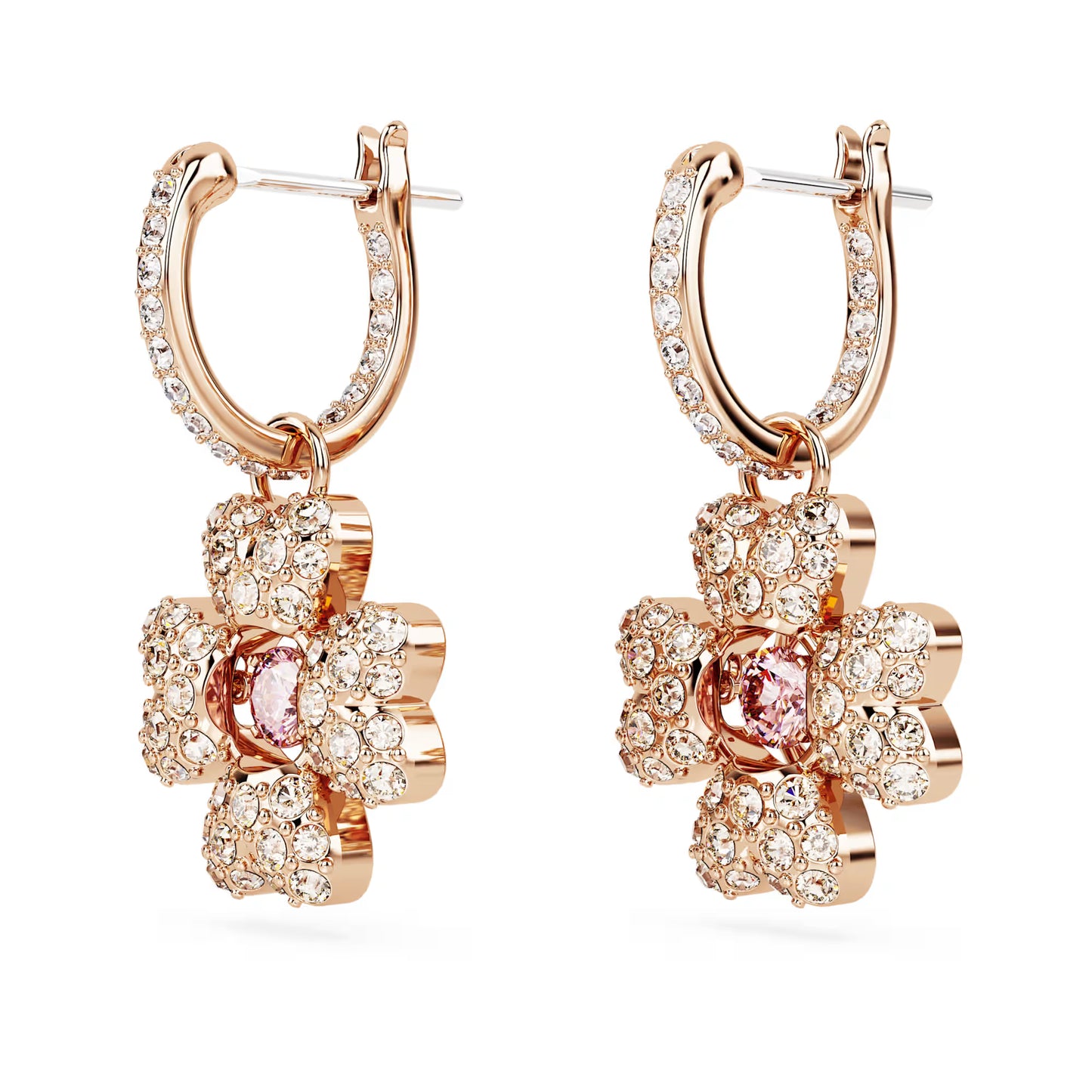 Idyllia drop earrings, Clover, White, Rose gold