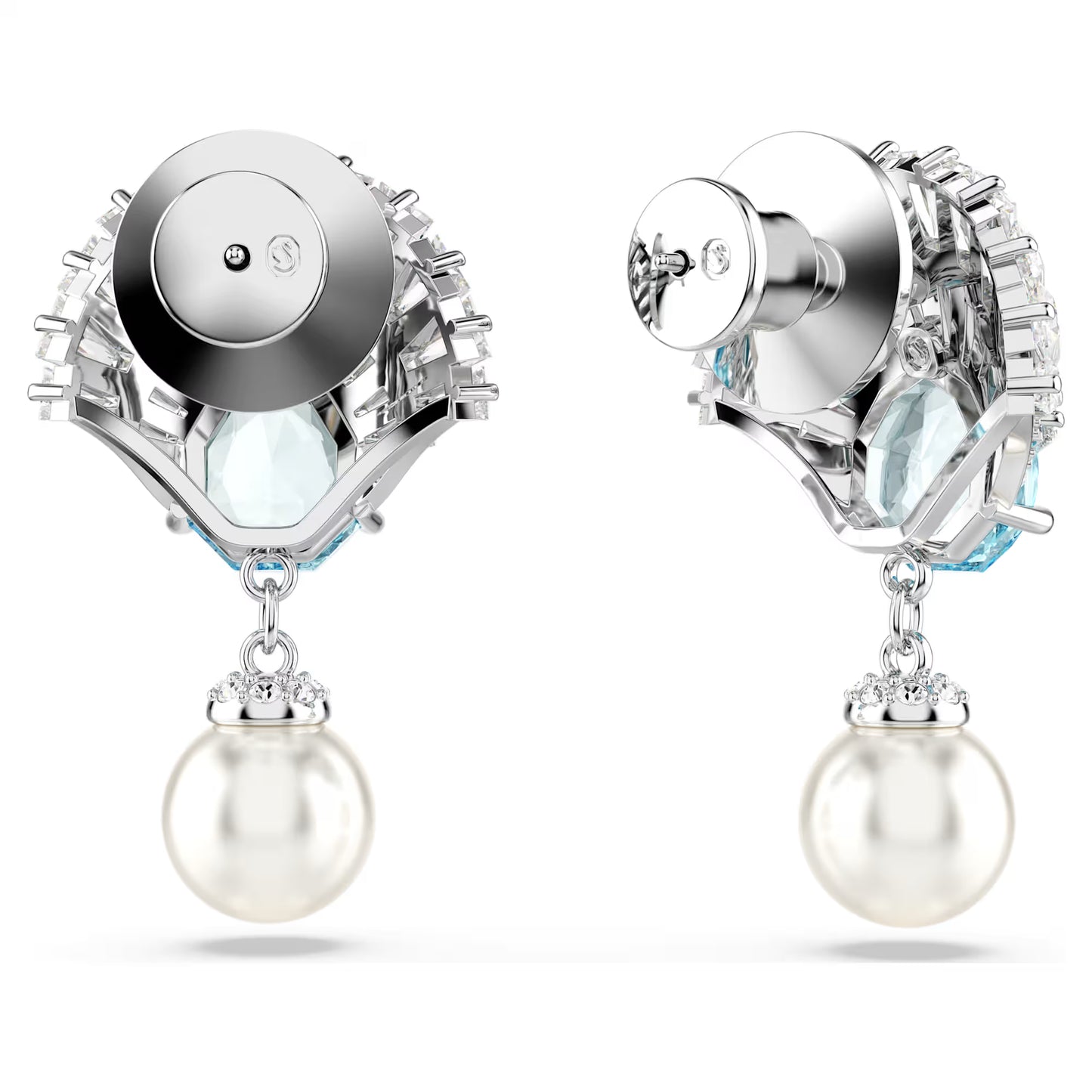 Idyllia drop earrings, Crystal pearl, Shell, Blue, Rhodium plated