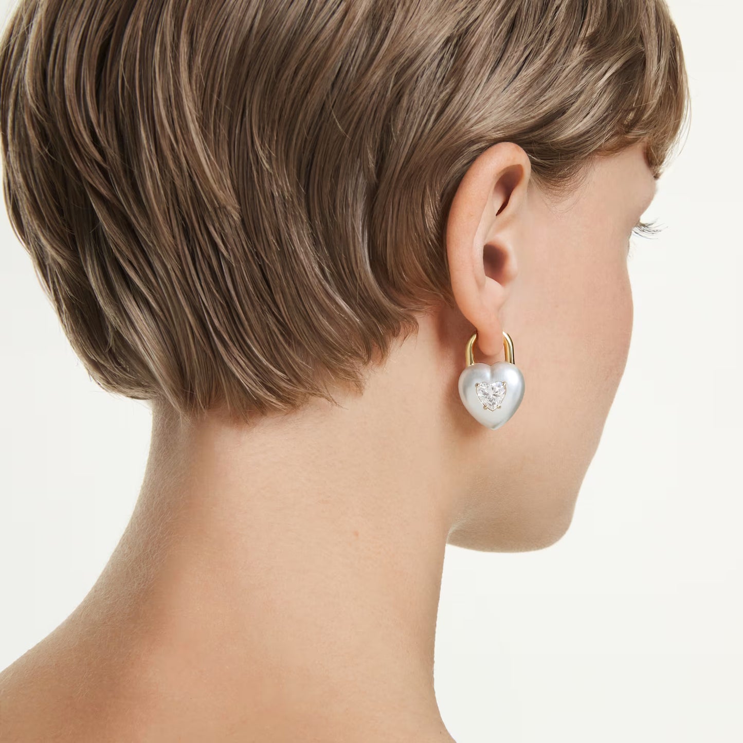 Idyllia drop earrings Mixed cuts, Heart, White, 18k gold finish
