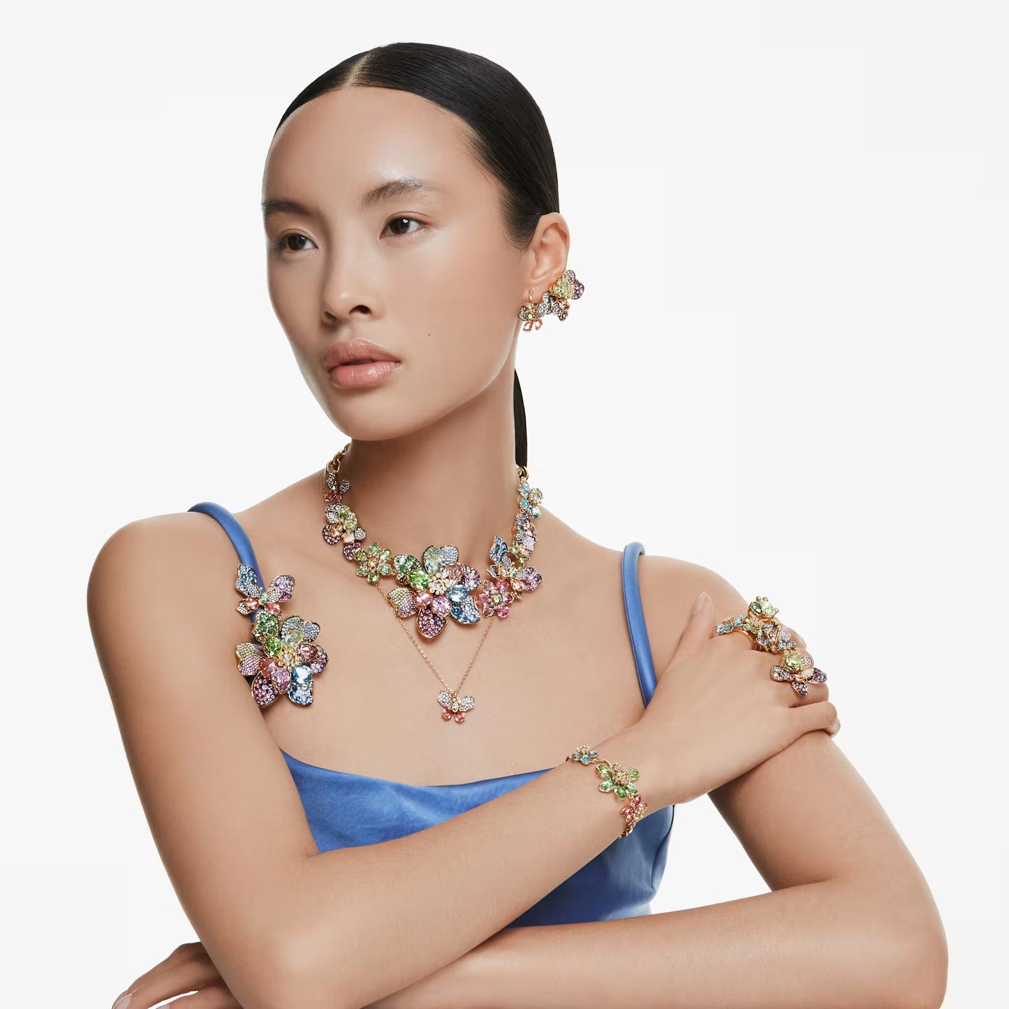 Idyllia drop earrings, Mixed cuts, Pavé, Butterfly