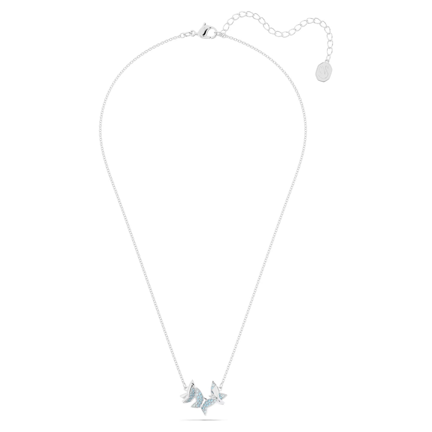 Idyllia Lilia necklace, Butterfly, Blue, Rhodium plated