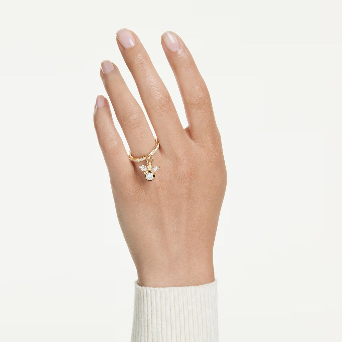Idyllia motif ring, Mixed cuts, Bee, Multicoloured, Gold-tone plated