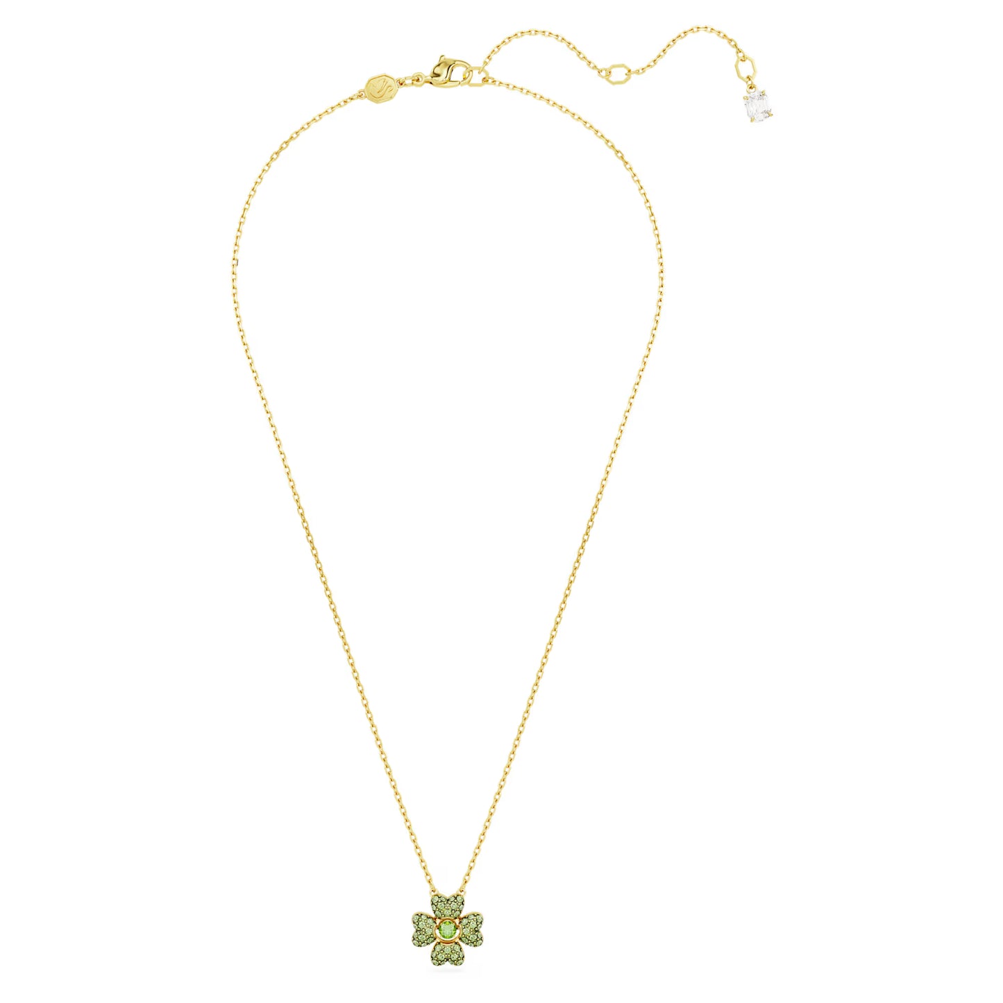 Idyllia pendant, Clover, Green, Gold-tone plated