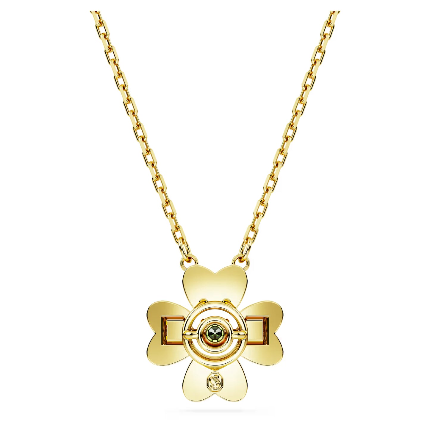 Idyllia pendant, Clover, Green, Gold-tone plated