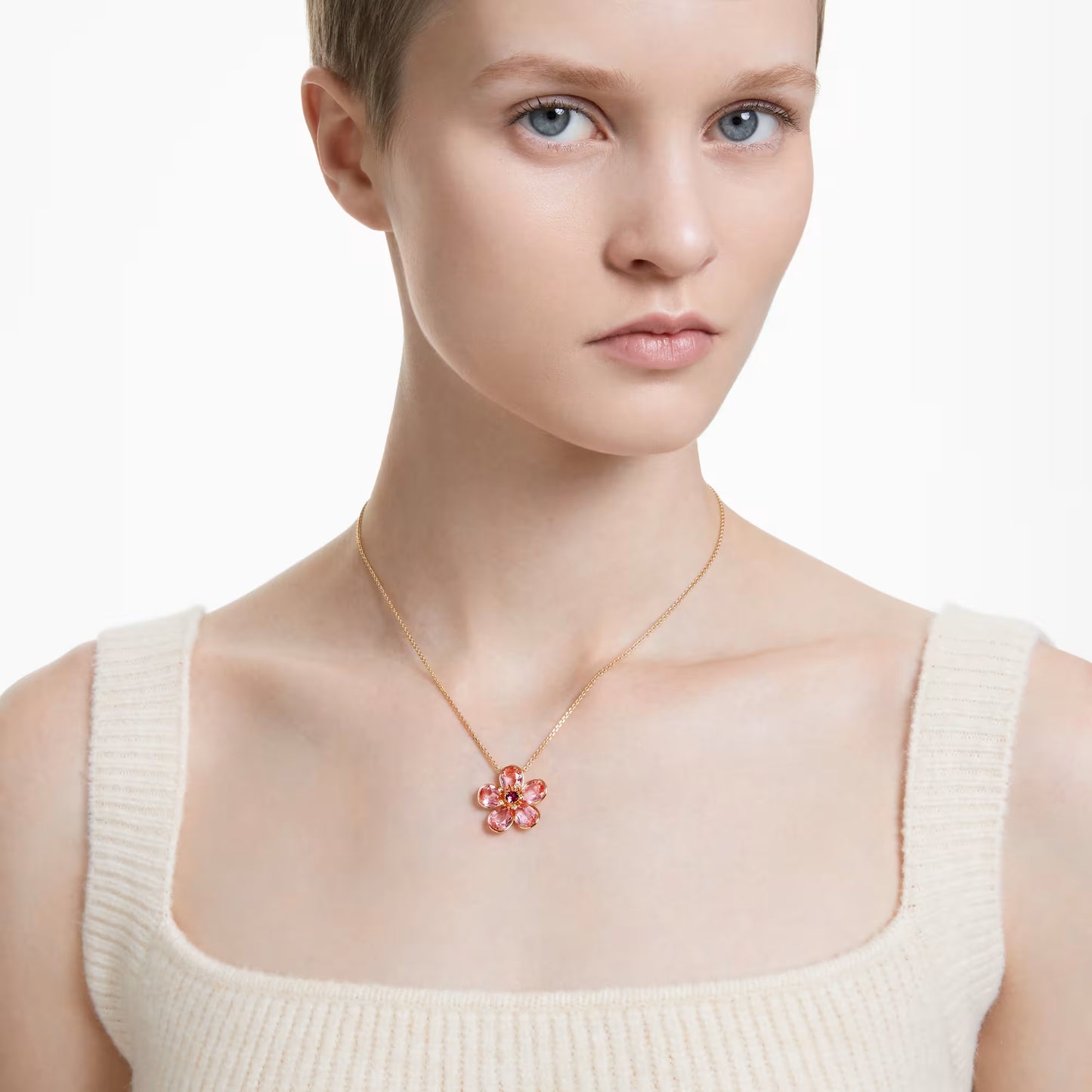 Florere pendant, Flower, Pink, Gold-tone plated