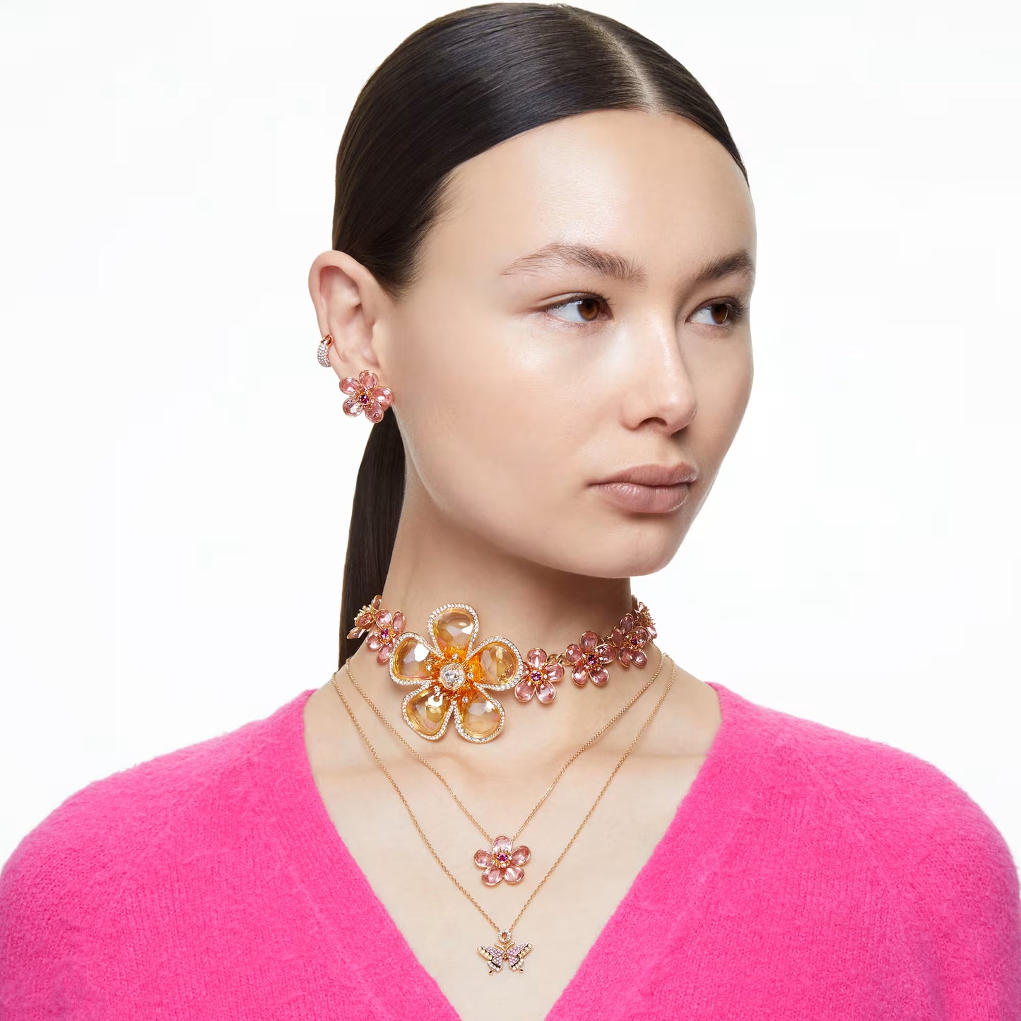 Florere pendant, Flower, Pink, Gold-tone plated
