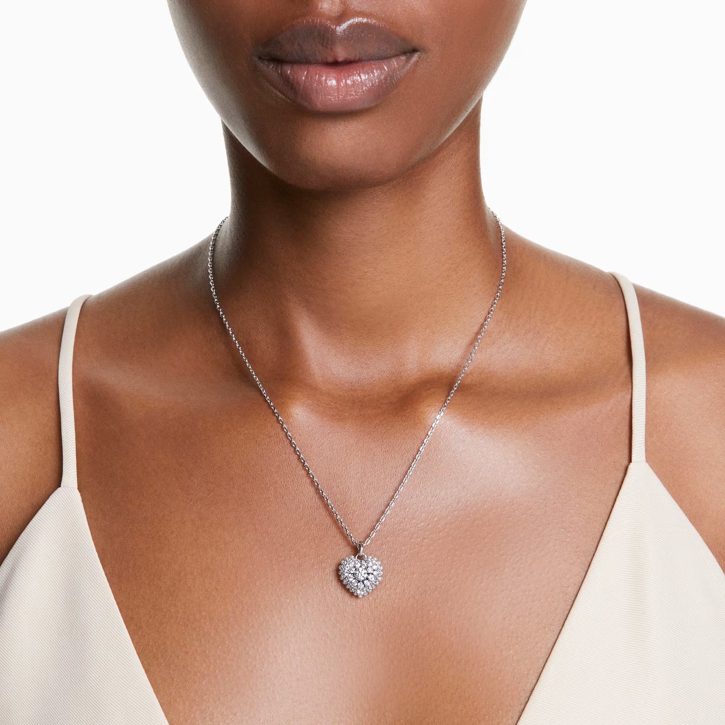 Hyperbola pendant, Heart, White, Rhodium plated