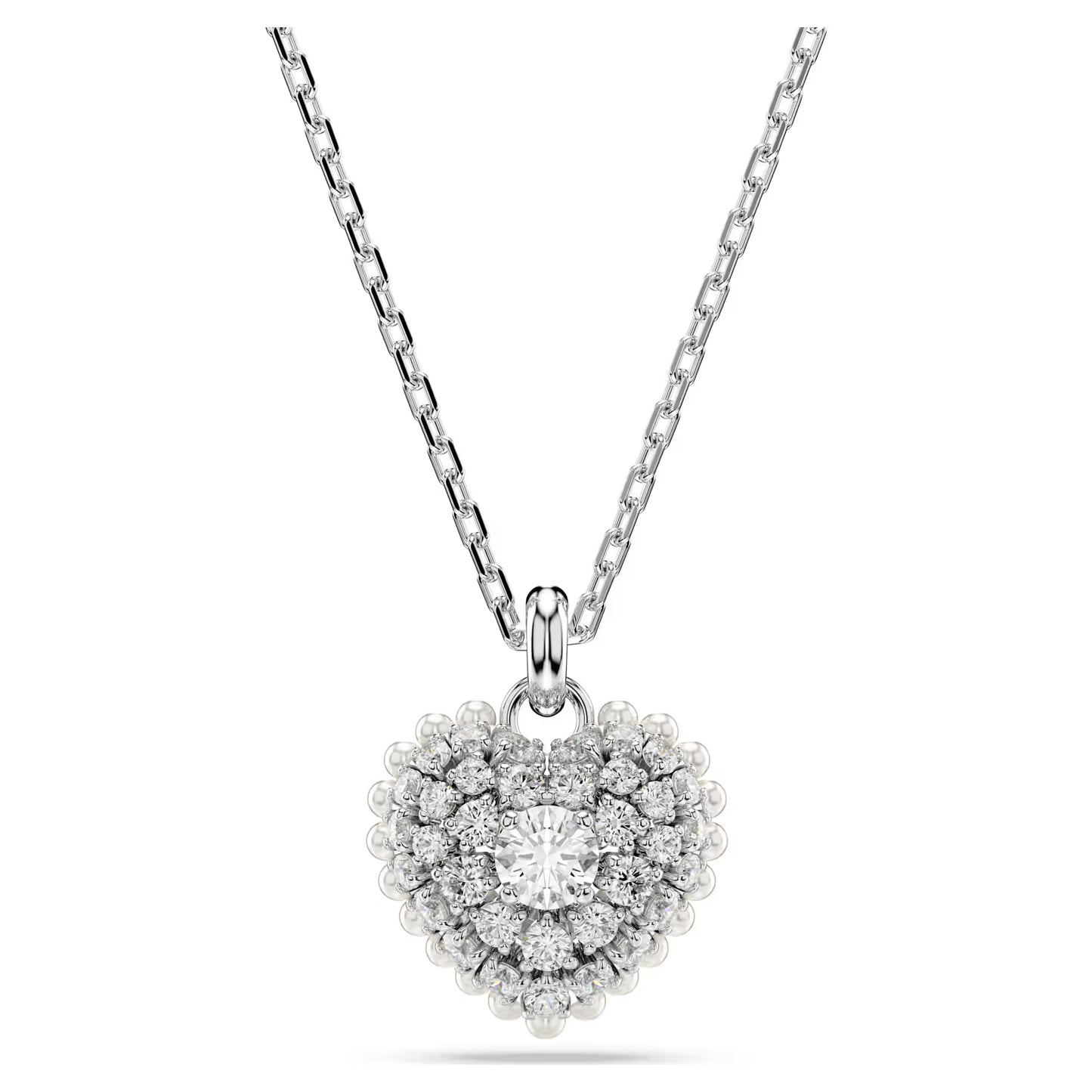 Hyperbola pendant, Heart, White, Rhodium plated