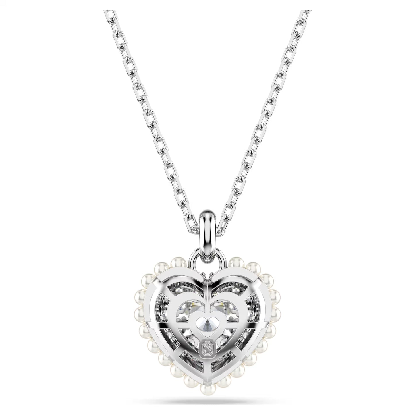 Hyperbola pendant, Heart, White, Rhodium plated