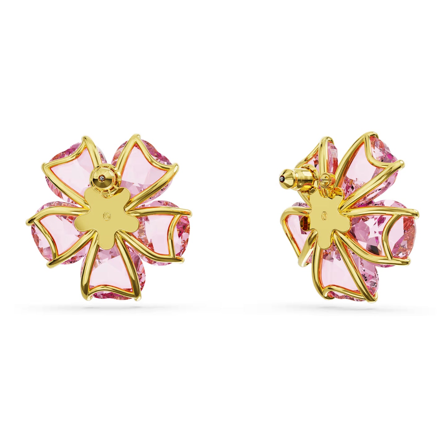 Idyllia stud earrings, Flower, Pink, Gold-tone