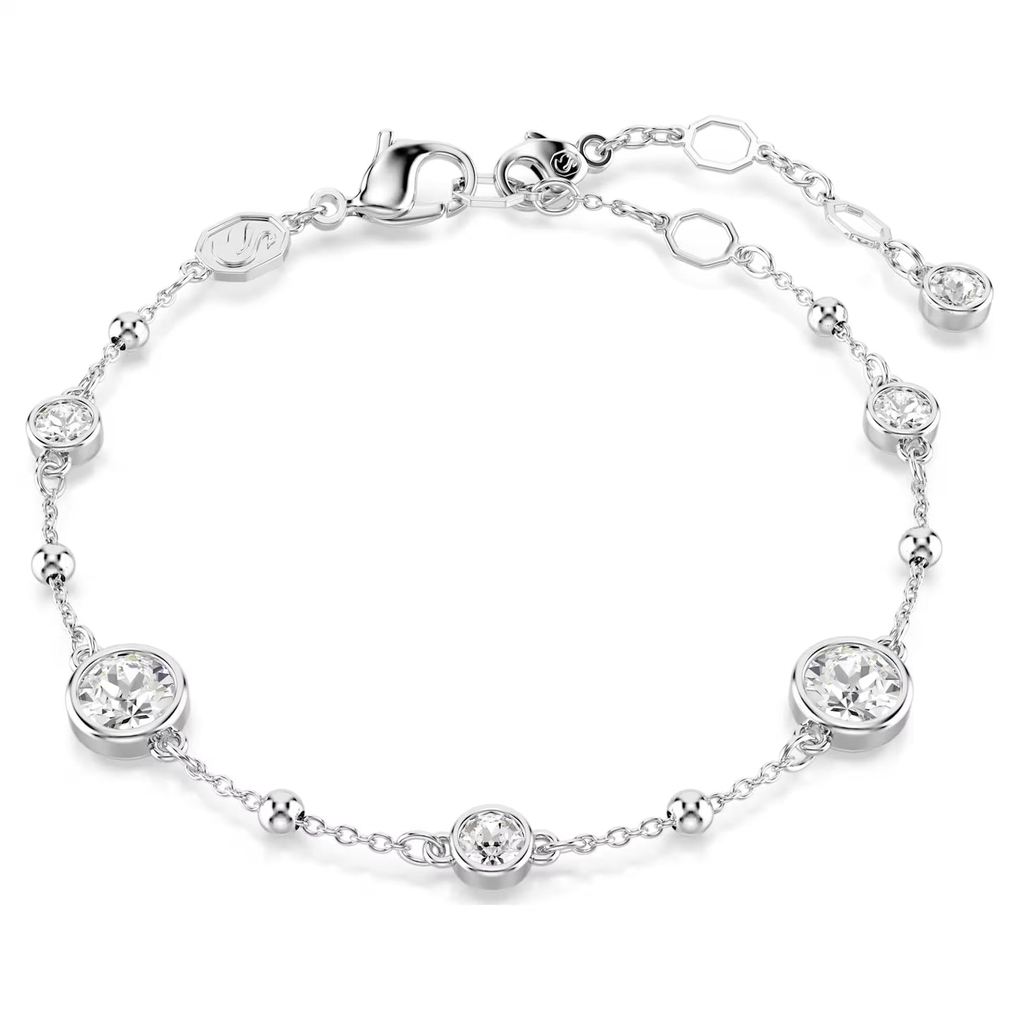 Imber bracelet, Round cut, White, Rhodium