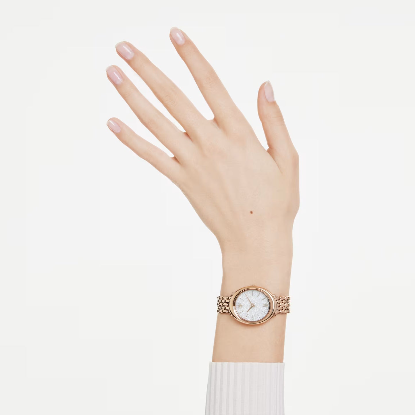 Imber oval watch, Swiss Made, Metal bracelet, Gold tone, Rose gold-tone finish