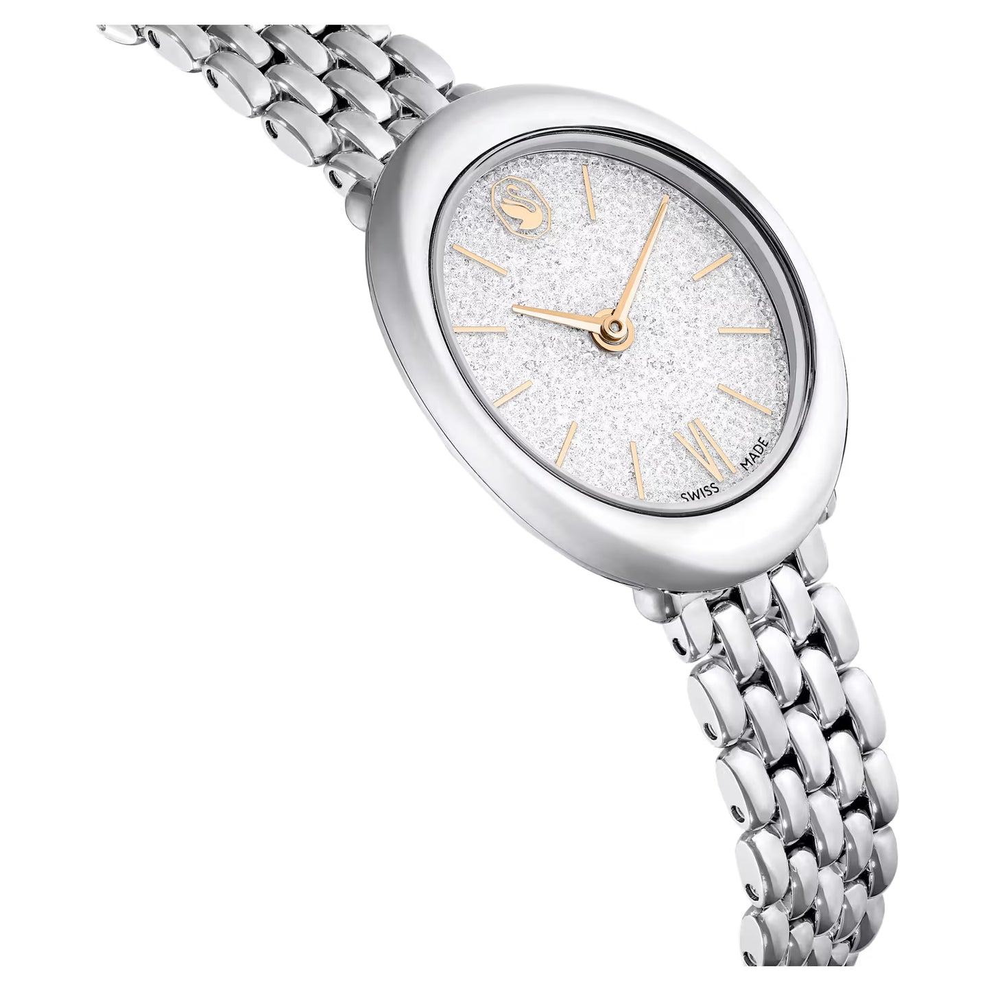 Imber oval watch, Swiss Made, Metal bracelet, Silver Tone, Stainless steel