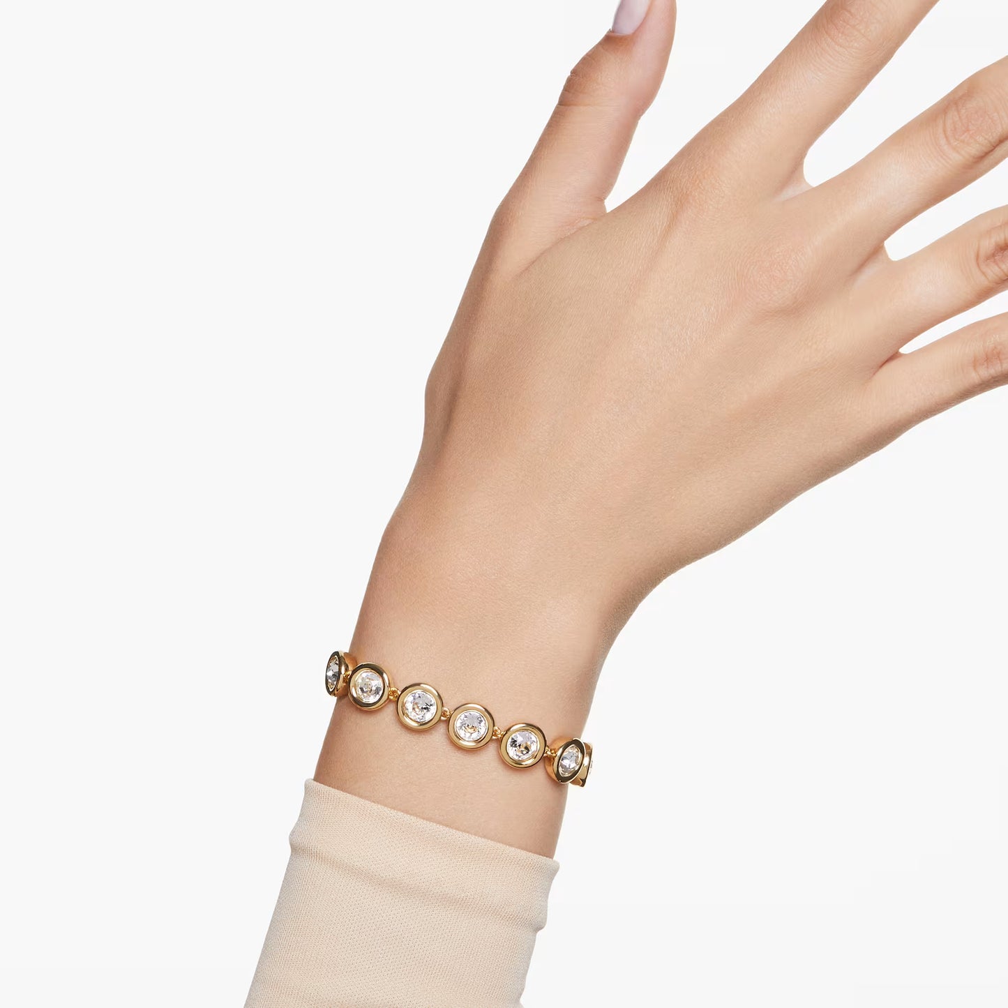 Imber bracelet, Round cut, White, Gold, Medium