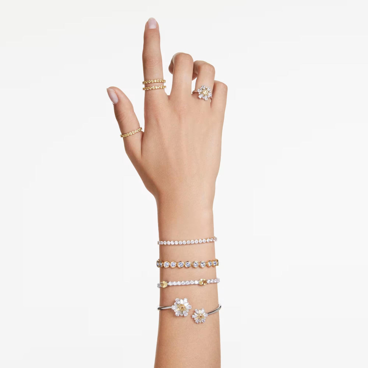 Imber bracelet, Round cut, White, Gold, Medium