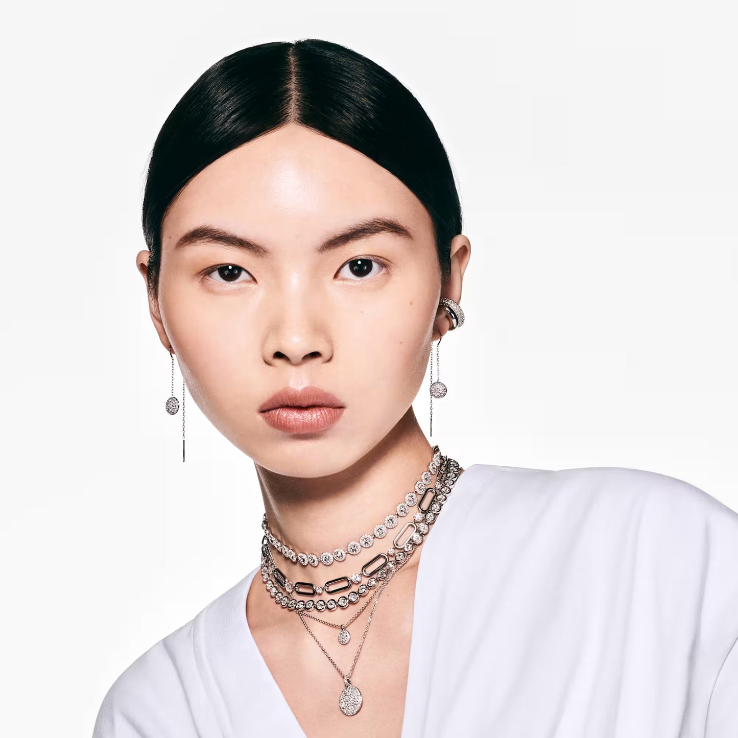 Imber Tennis necklace, Round cut, White, Rhodium