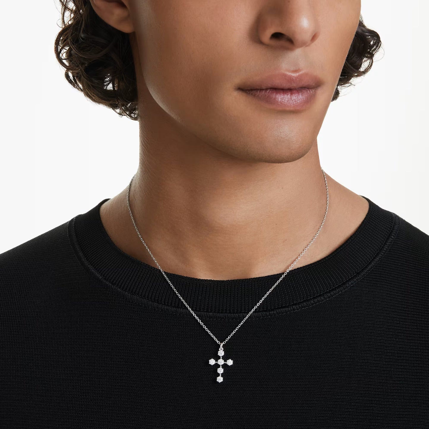 Insigne pendant, Round cut, Cross, White, Rhodium