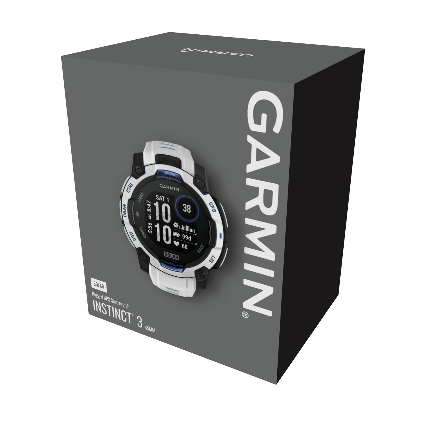 Garmin Instinct 3 45mm Solar Whitestone with Whitestone Bolt Blue Band
