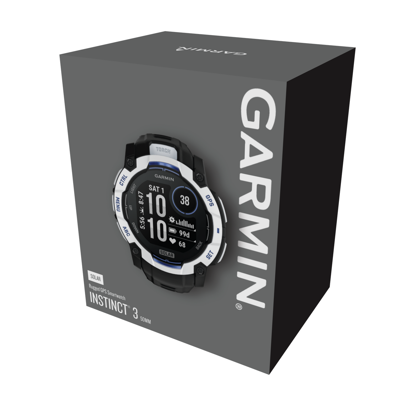 Garmin Instinct 3 50mm Solar Whitestone with Black Bolt Blue Band