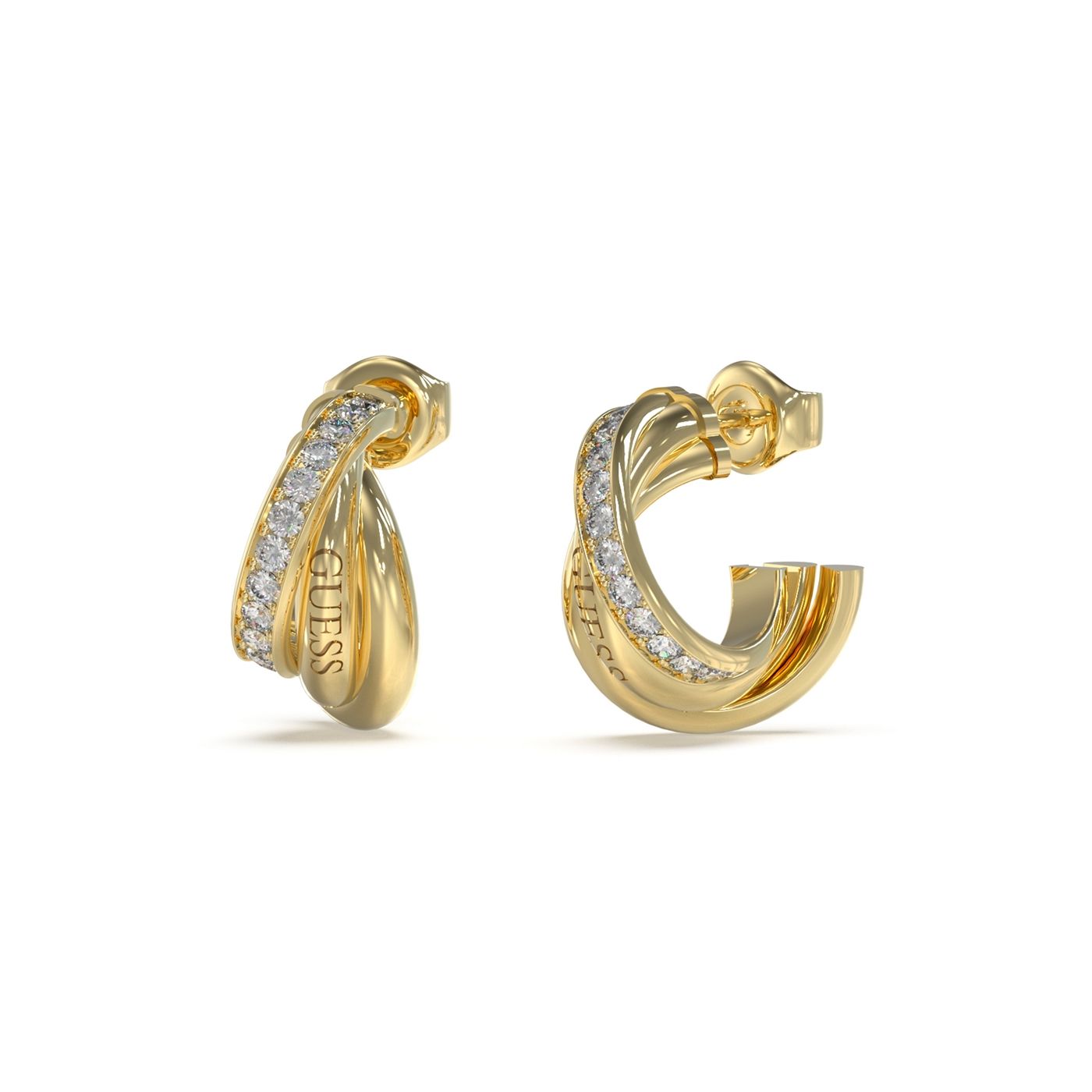Gold Stone Set Twisted Half Hoop Earrings