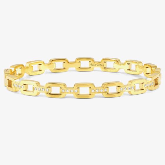 Pretty Bangles Gold Plated Square Link Cubic Zirconia Bangle
