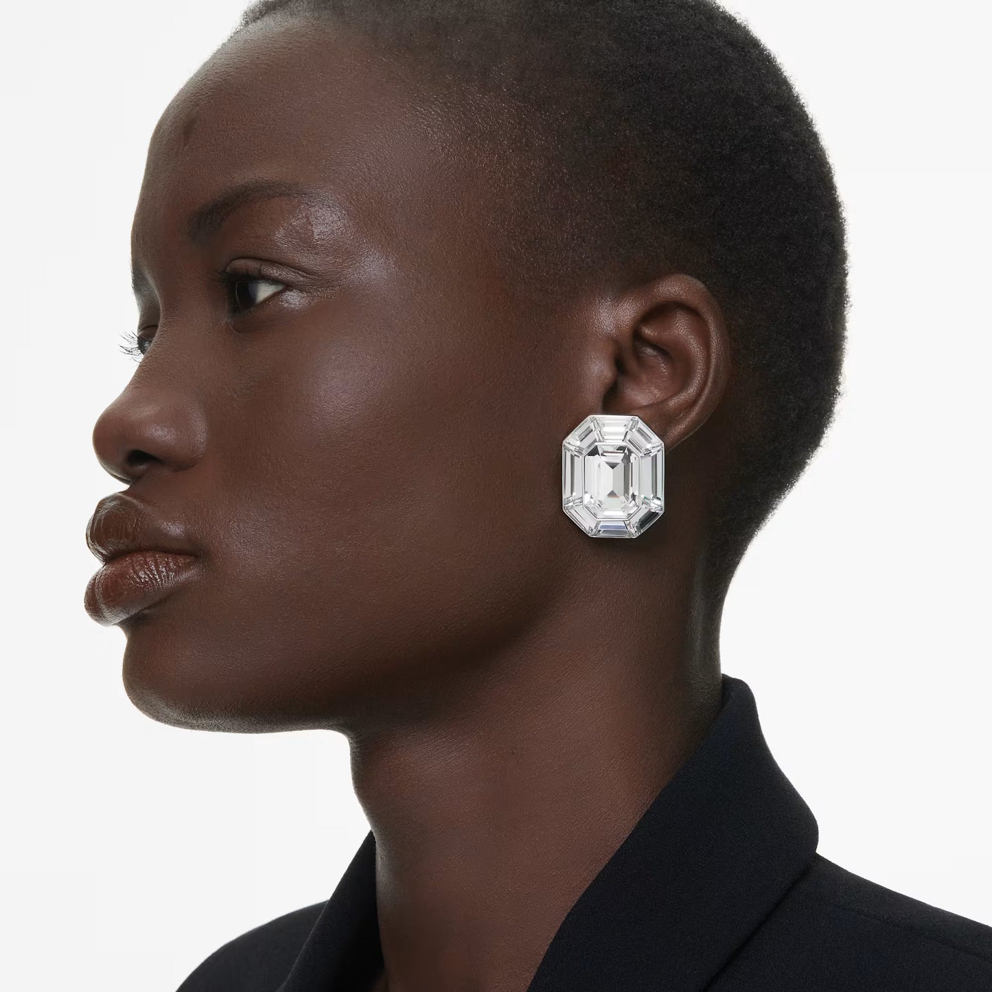 Lucent clip earrings, Octagon cut, White