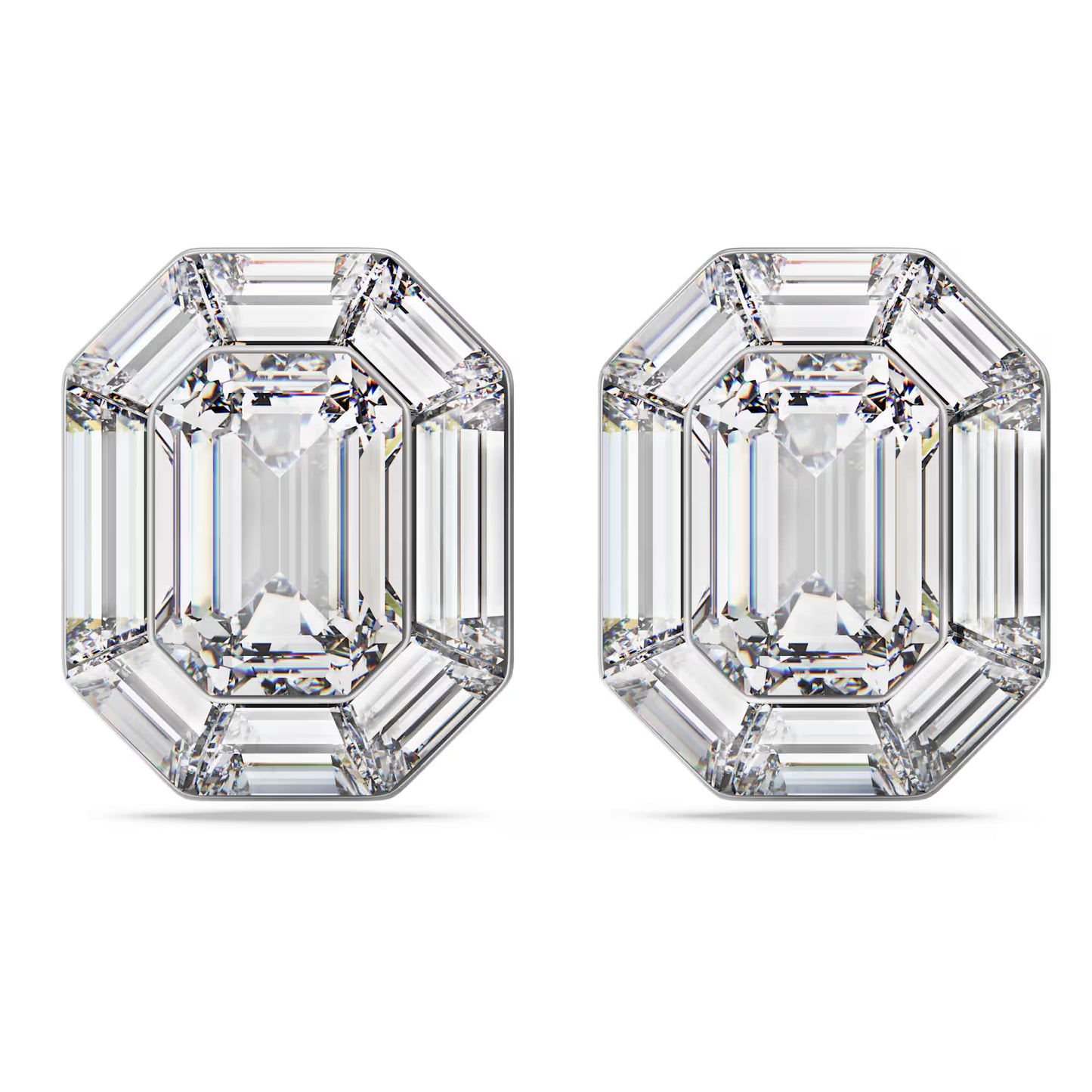 Lucent clip earrings, Octagon cut, White
