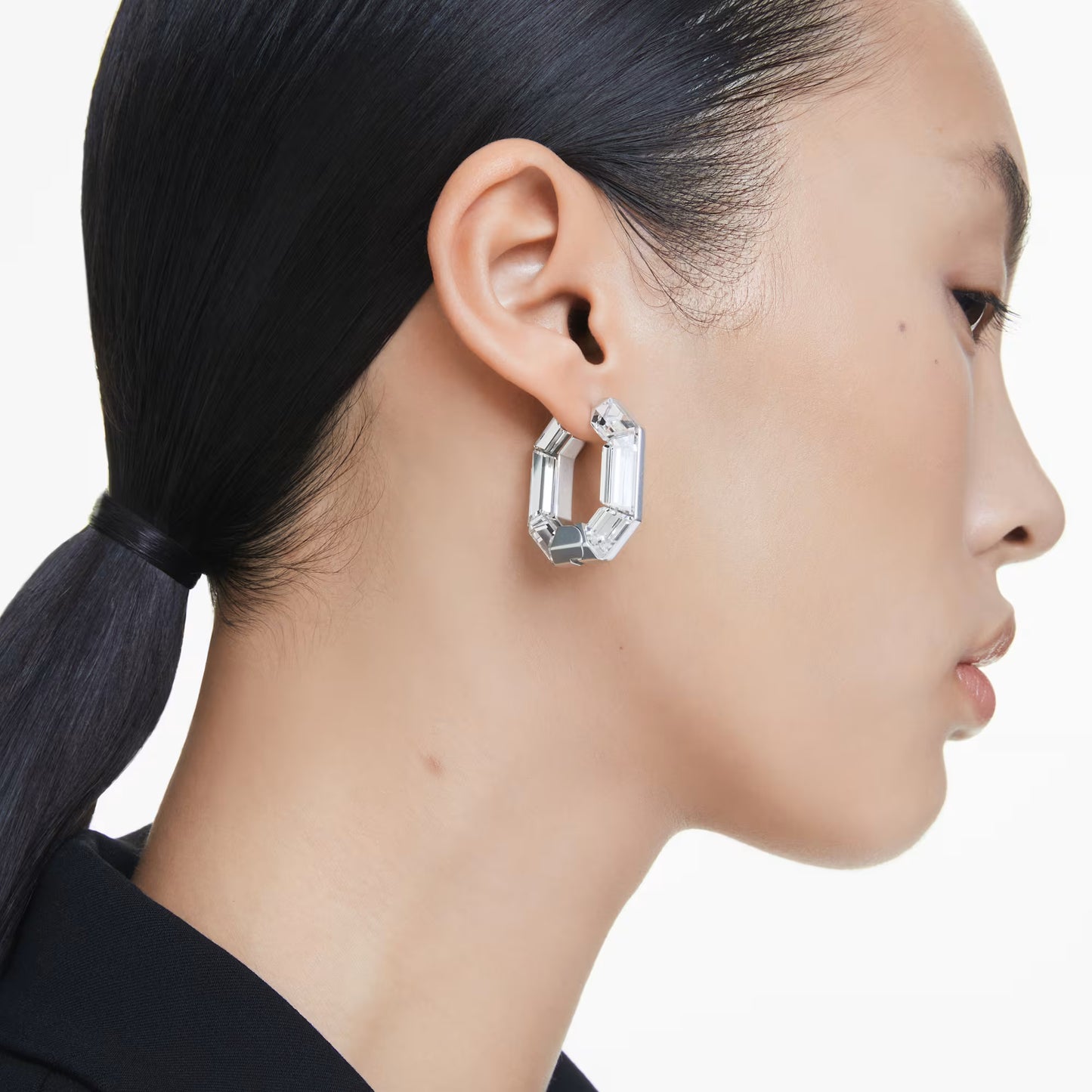 Lucent hoop earrings, Octagon shape, Small, White