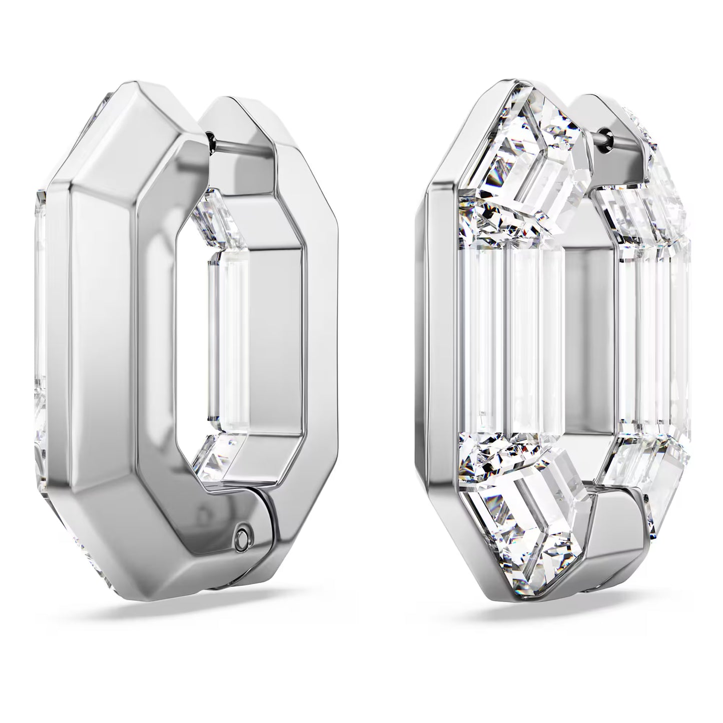 Lucent hoop earrings, Octagon shape, Small, White