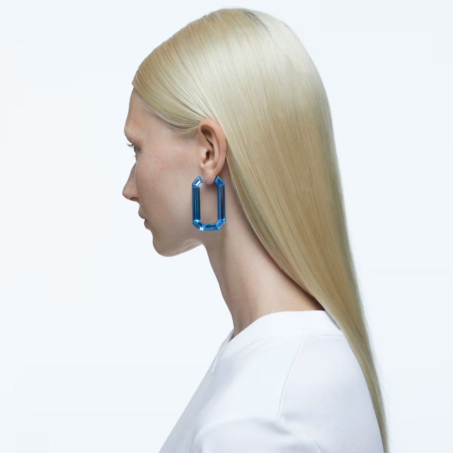 Lucent hoop earrings, Statement, Octagon shape, Blue