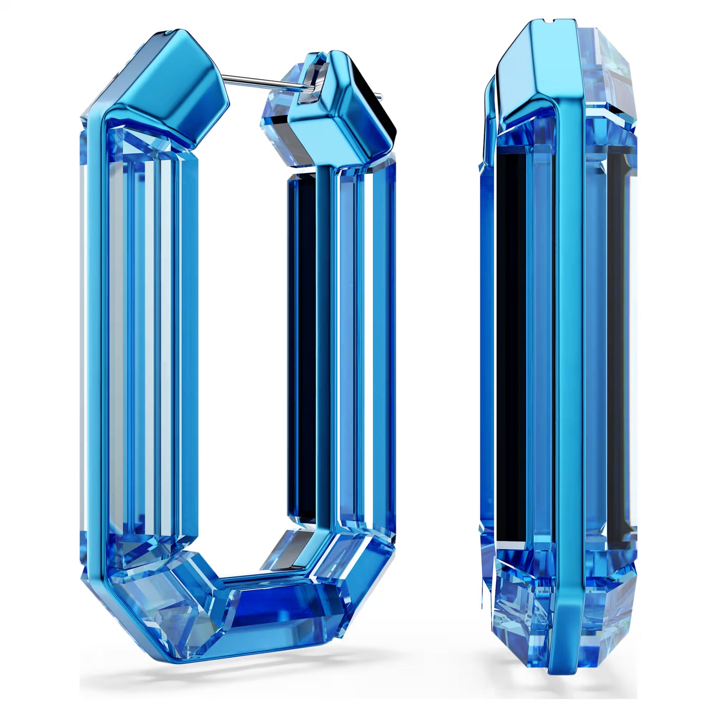 Lucent hoop earrings, Statement, Octagon shape, Blue