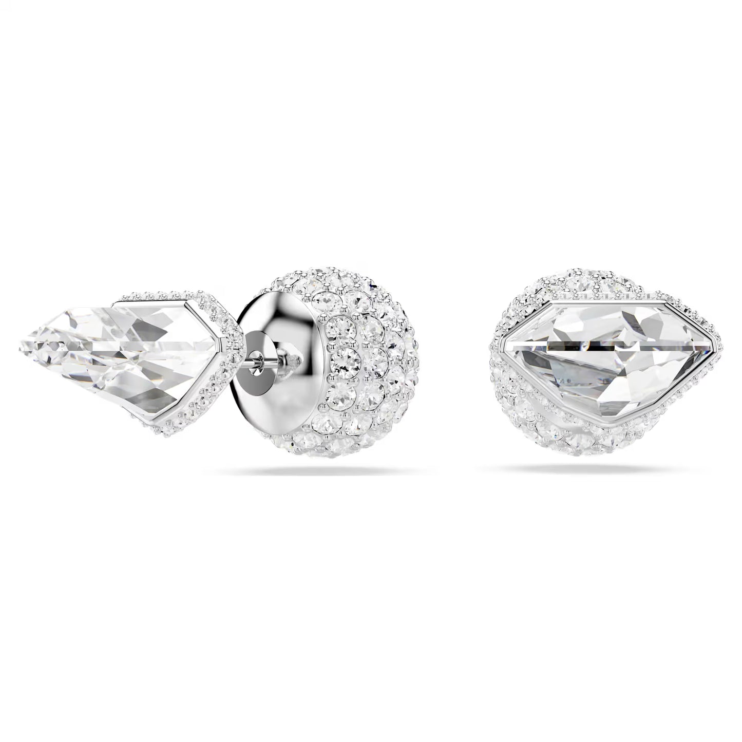 Lucent stud earrings, Pavé, Ball, White, Rhodium plated