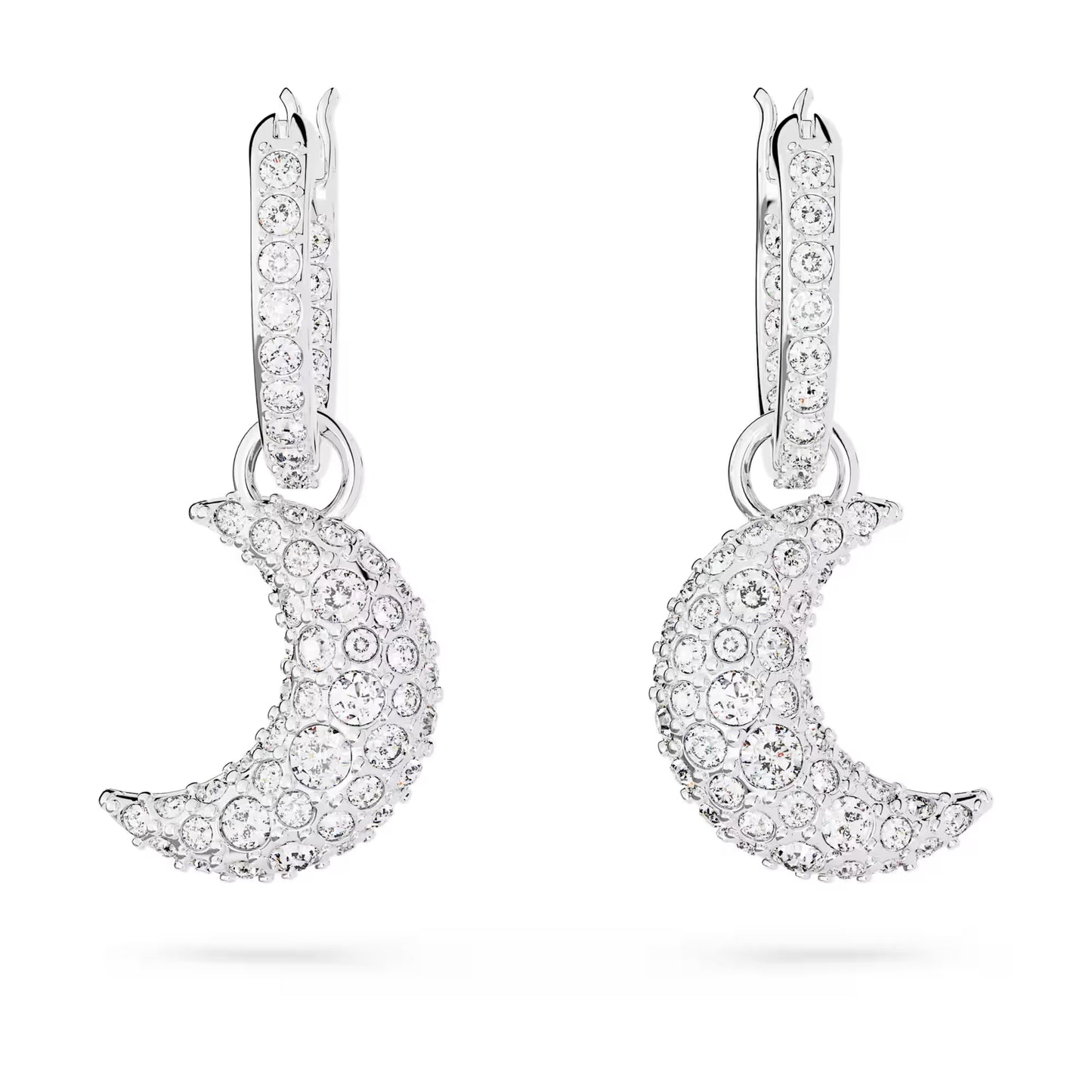 Luna drop earrings, Moon, White, Rhodium plated