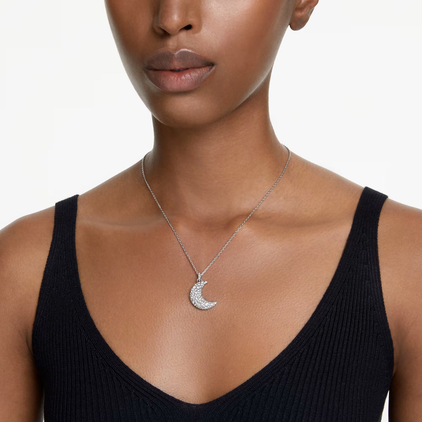 Luna pendant, Moon, White, Rhodium plated