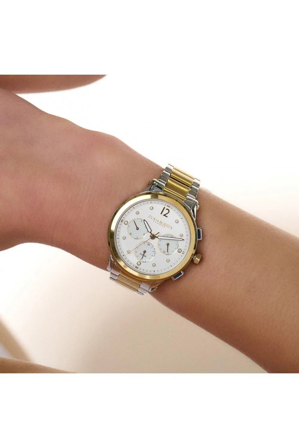 Sports Luxe 38 mm Multifunction Metallic White and 2-tone Watch