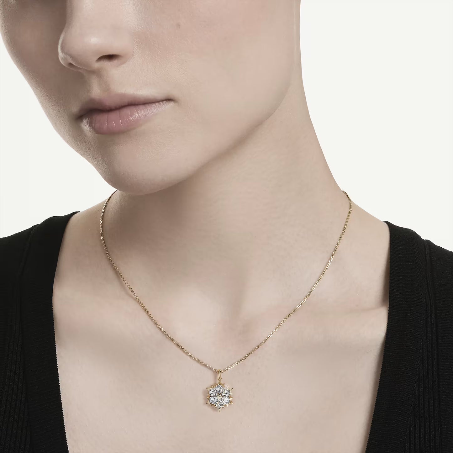 Magic pendant, Mixed cuts, Snowflake, White, 18K gold finish