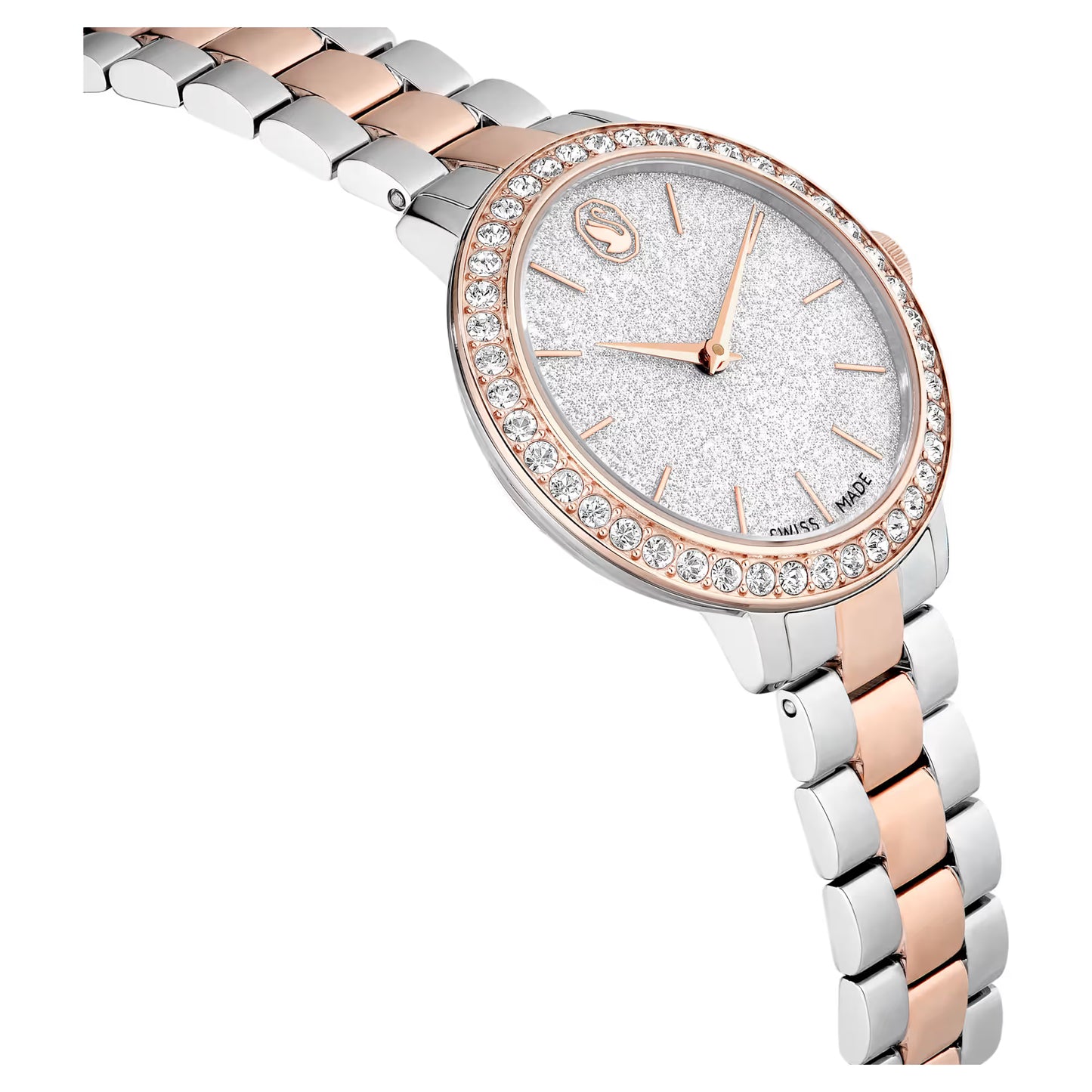 Matrix 3-link watch, Swiss Made, Metal bracelet, Silver Tone, Rose gold-tone finish