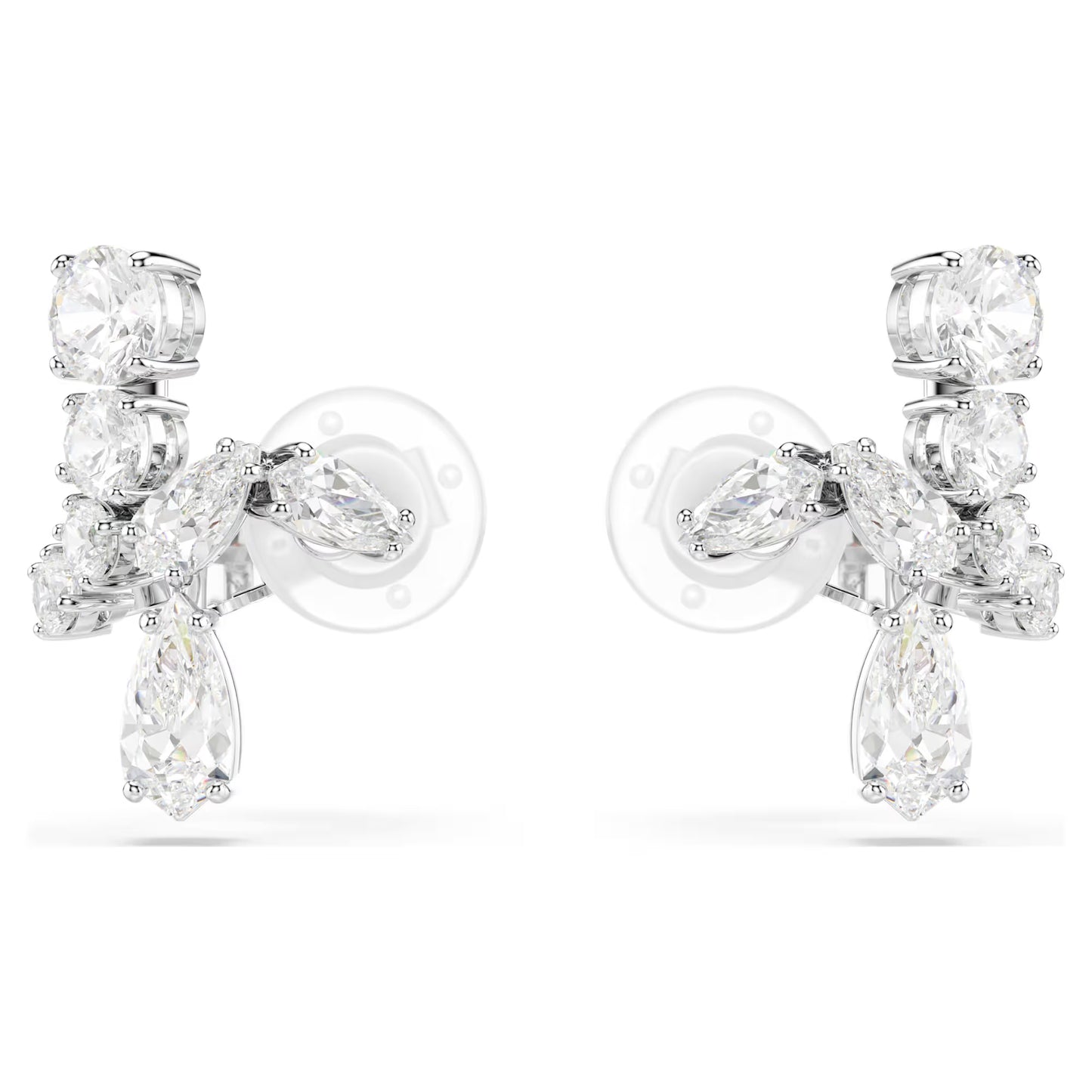 Matrix clip earrings, Mixed cuts, White, Rhodium