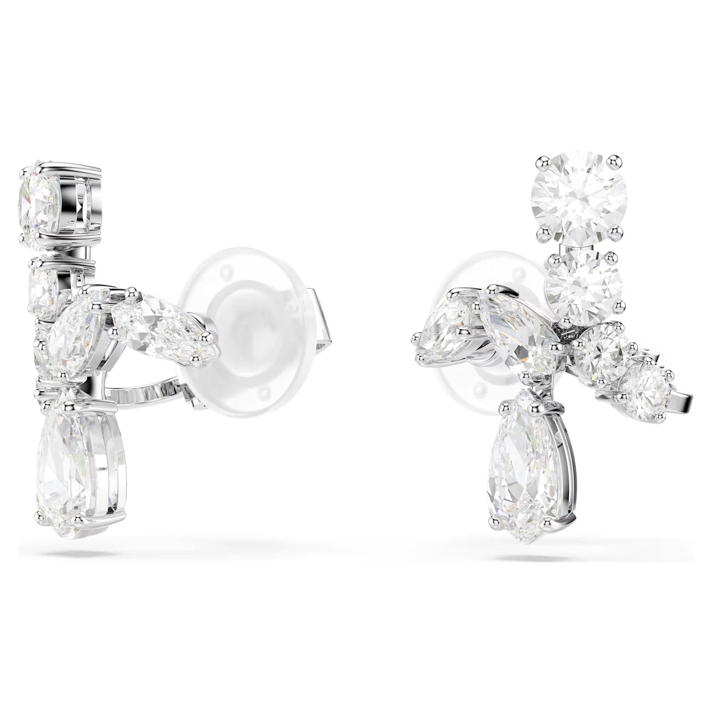Matrix clip earrings, Mixed cuts, White, Rhodium