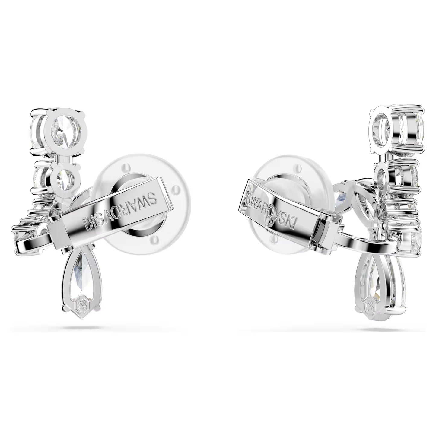 Matrix clip earrings, Mixed cuts, White, Rhodium
