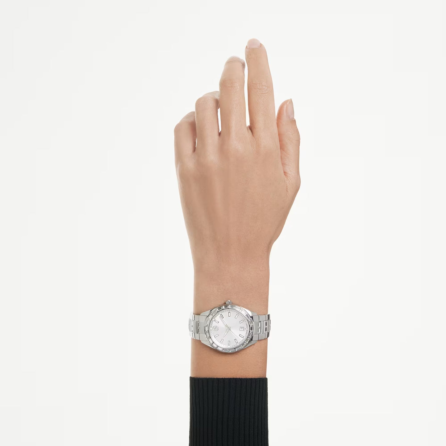 Matrix date watch, Swiss Made, Metal bracelet, Silver Tone, Stainless steel